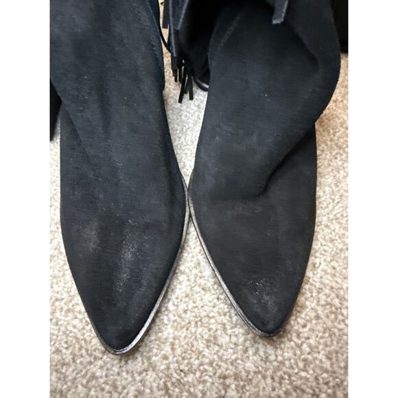 Dolce Vita Black Izie Fringe Pointed Toe High Shaft High-heel Suede Boots, 8 - Picture 10 of 12